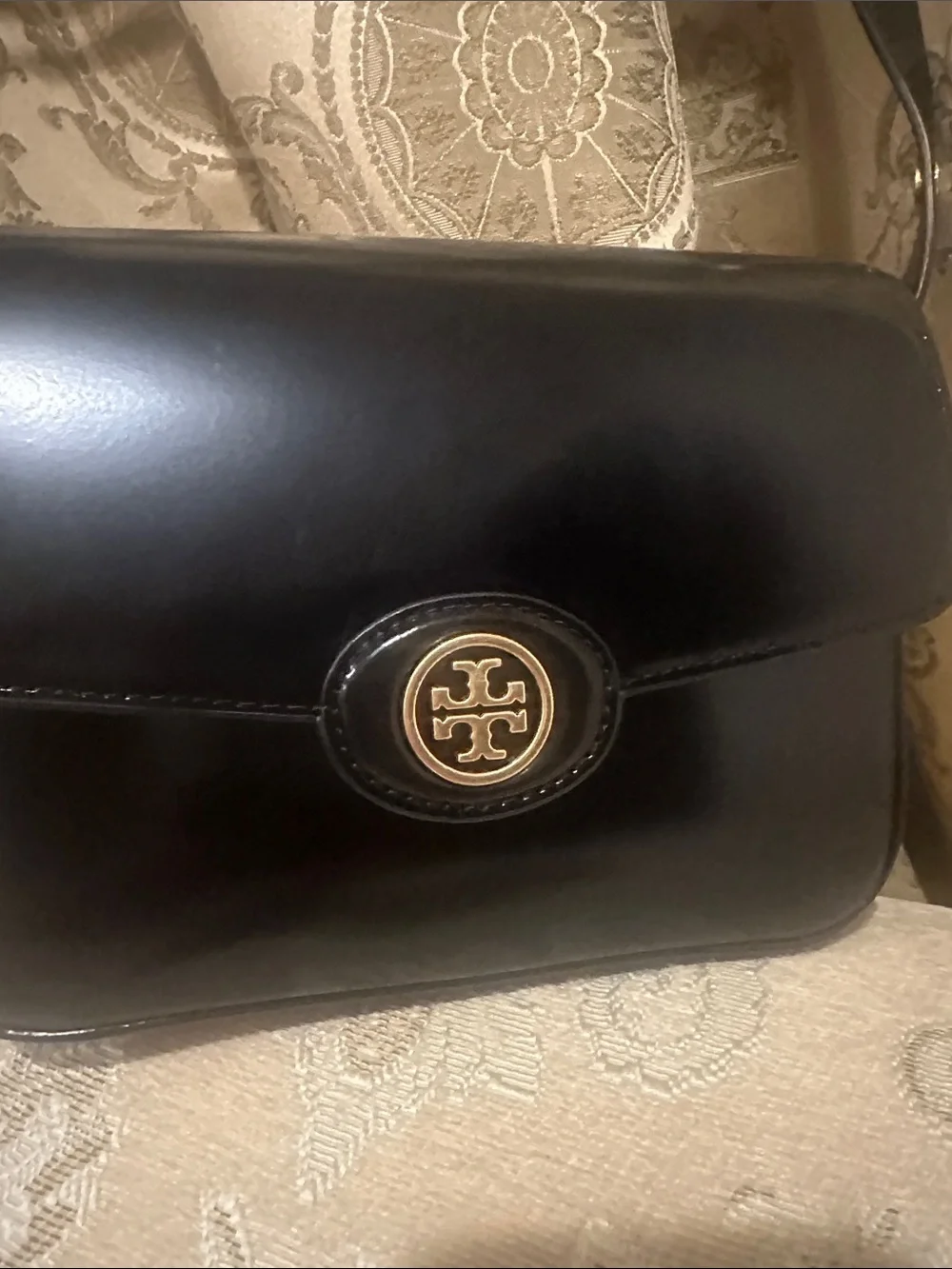 Tory Burch Black Leather Crossbody with Gold Logo